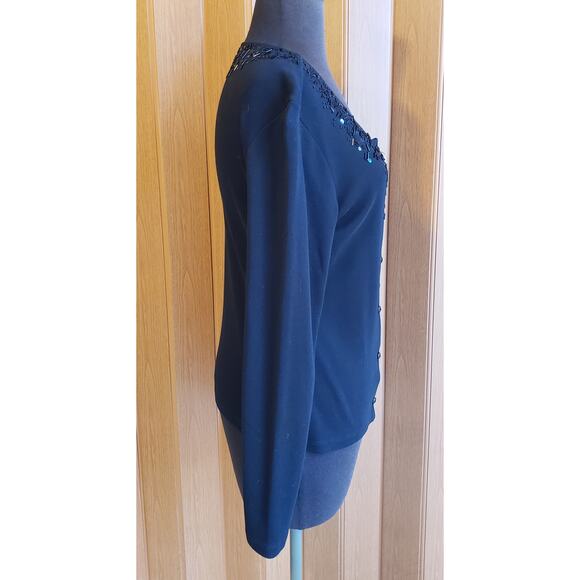Rafaella size medium black button-up sweater with embellished Beads and sequin - Picture 3 of 6